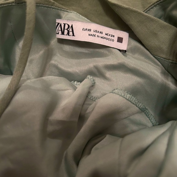 Zara Ruched Linen Blend Midi Dress Sea Green Size XS - Picture 10 of 11